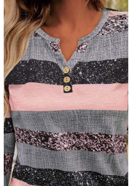 Düğmeli Blok Desenli Süprem Bluz - Pembe fiyatları