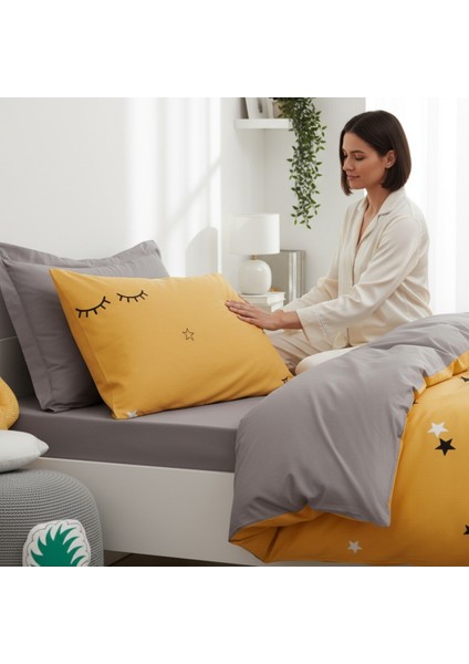 Sarı Dide Kolay Ütülenir Nevresim Takımı Tek Kişilik