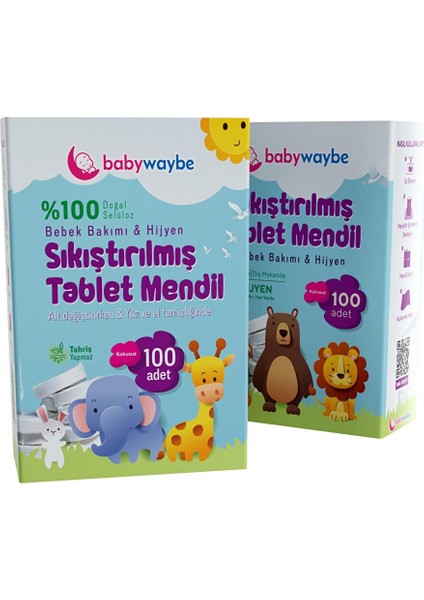 Organik Bebek Mendili %100 Doğal Sıkıştırılmış Tablet Mendil 100 Adet (4 Adet)