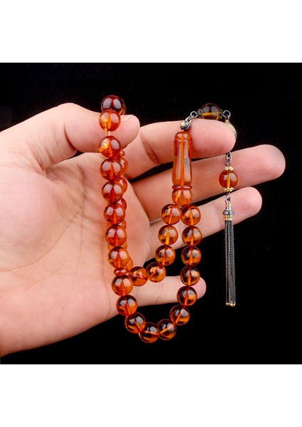 Çift Renk 925 Ayar Gümüş Püsküllü Çay Renk Damla Kehribar Tesbih modelleri