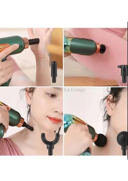 Yeni Nesil Darbeli Titreşimli Şarjlı Sporcu Masaj Tabancası 4 Başlıklı LC-002