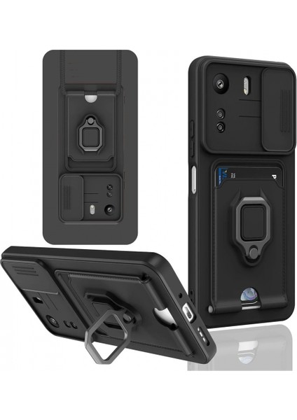 Xiaomi Redmi 13C Kılıf Zuma Kartvizitli Yüzüklü Silikon - Siyah