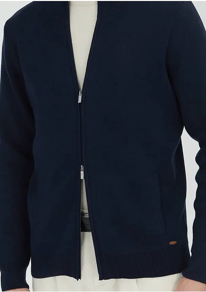 Lacivert Yarım Balıkçı Yaka Düz Örgü Pamuk Karışımlı Hırka modelleri