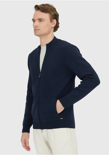 Lacivert Yarım Balıkçı Yaka Düz Örgü Pamuk Karışımlı Hırka fırsatları