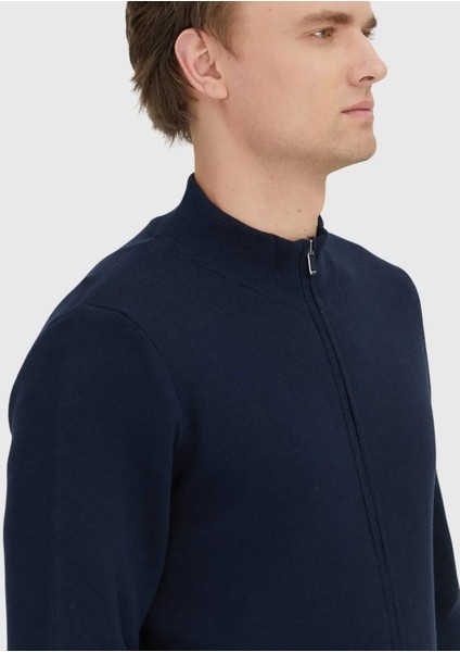 Lacivert Yarım Balıkçı Yaka Düz Örgü Pamuk Karışımlı Hırka indirimleri