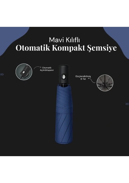 Mavi Kılıflı Otomatik Kompakt Şemsiye