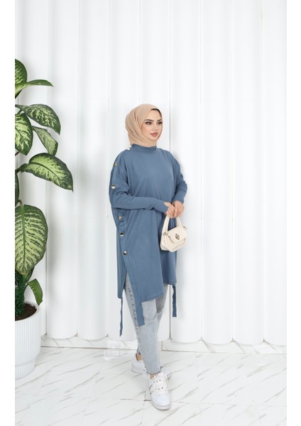 Düğme Detaylı Merserize Tunik fiyatları