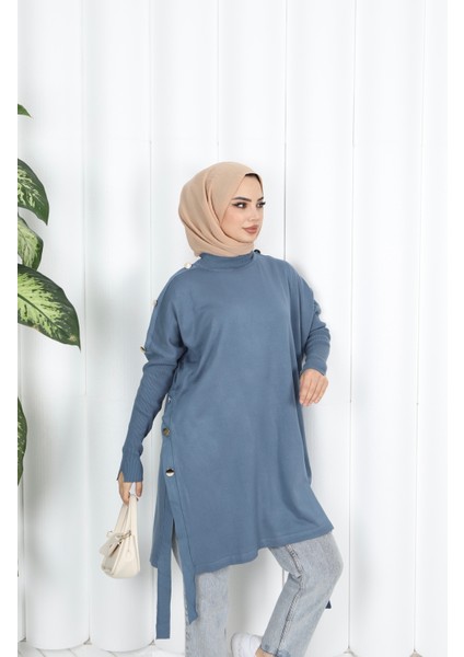 Düğme Detaylı Merserize Tunik modelleri