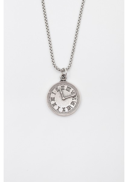 Antika Saat Örme Zincir Kolye - Antik Gümüş Kaplama - Kadın Erkek - 60 cm