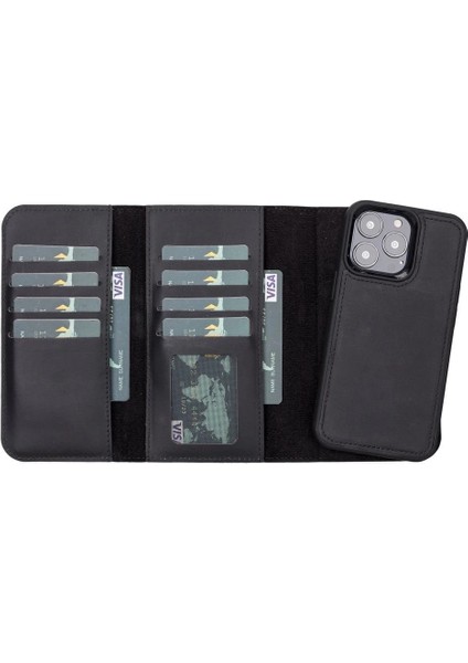 Apple iPhone 13 Pro Uyumlu Deri Cüzdanlı Kılıf Santa G1 Siyah indirimleri