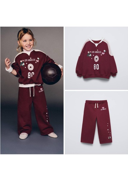 La Ciel Paris Şardonlu Nakış ve Baskı Detaylı Kız Çocuk Takımı – Sweatshirt & Boru Paça Alt, 2–7 Yaş