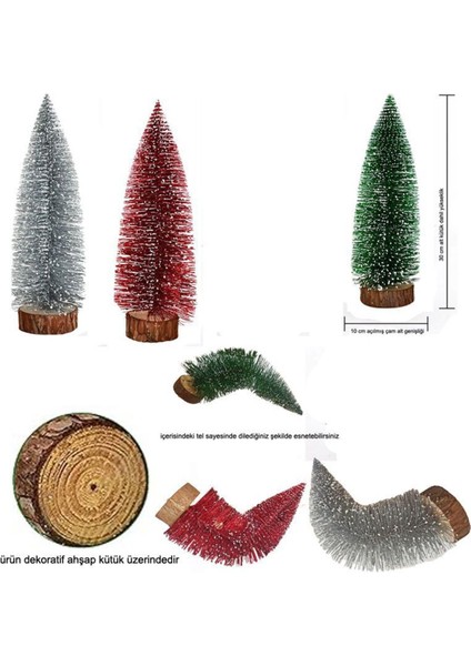 Renkli Simli Çam Ağacı, 30 Cm, Masaüstü, Yılbaşı Dekorasyonu