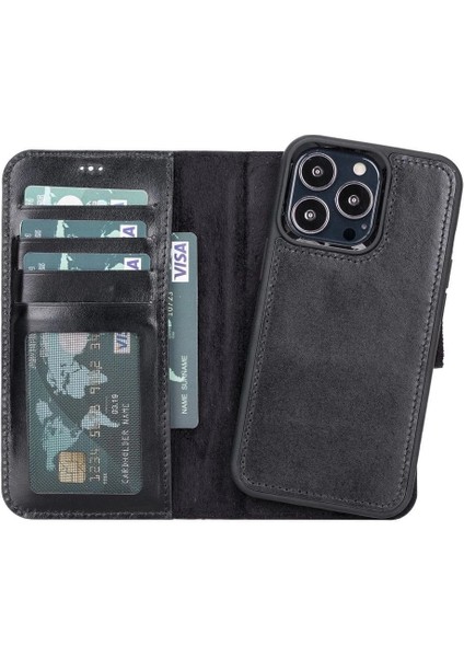 Apple iPhone 13 Pro Uyumlu Deri Cüzdanlı Kılıf Siyah indirimleri