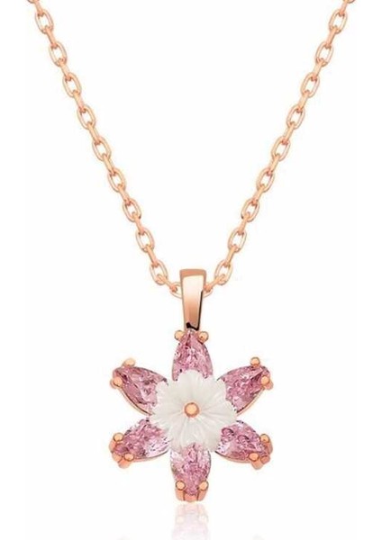 925 Ayar Gümüş Rose Pembe Lotus Çiçeği Kolye T5361 (972972) fiyatları