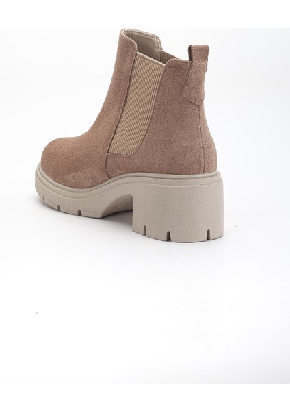 Kadın Topuklu Bot Vizon Süet Yan Elastik Fermuarsız Kalın Taban indirimleri