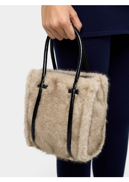 Kürk Efektli Tote Çanta