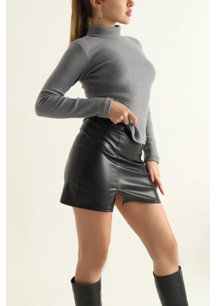 Balıkçı Yaka Bluz - Antrasit