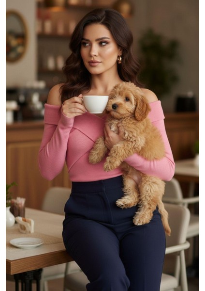 Kayık Yaka Parmak Geçmeli Fitilli Bluz Pembe fiyatları