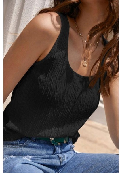 Askılı Örgülü Triko Bluz - Siyah modelleri