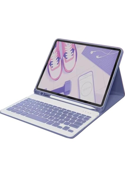 iPad 10.2 (9.nesil) Kılıf KC01 Smart Klavyeli Tablet Kılıfı - Derin Mor