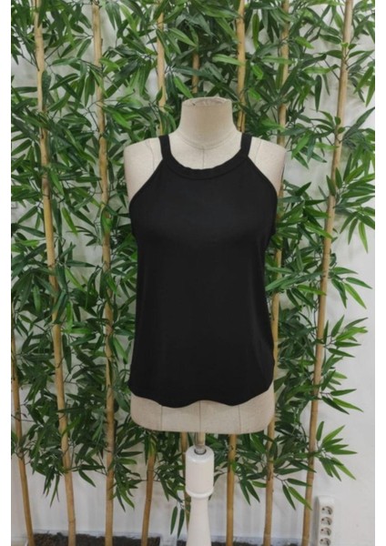 Kolsuz Halter Yaka Viskon Bluz - Siyah modelleri