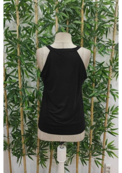 Kolsuz Halter Yaka Viskon Bluz - Siyah fırsatları