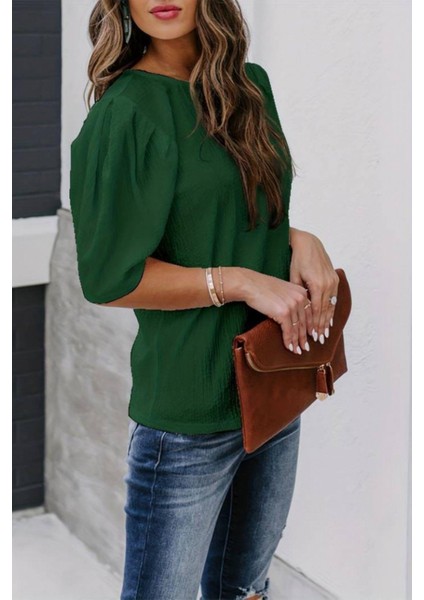 Balon Kol Pileli Bürümcük Bluz Yeşil fiyatları