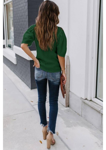 Balon Kol Pileli Bürümcük Bluz Yeşil modelleri