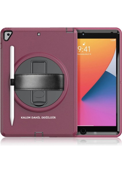 iPad 10.2 (7.nesil) Kılıf Hand Strap Tablet Kılıfı - Mürdüm