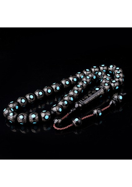 Mavi Mineli 925 Ayar Gümüş Işlemeli Kuka Tesbih