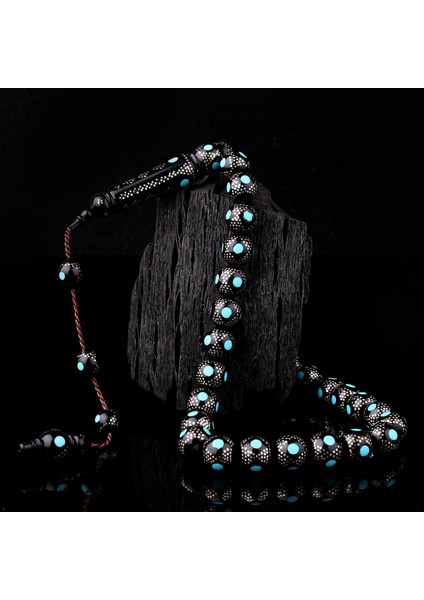 Mavi Mineli 925 Ayar Gümüş Işlemeli Kuka Tesbih modelleri