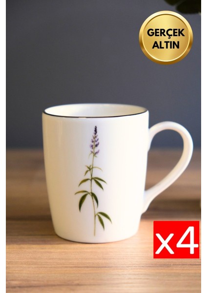 Porselen Natura Salkım Kulplu Mug Kupa 9cm 220ML 4 Lü