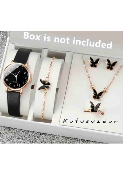 Kadın Kol Saati ve Kelebek Takı Seti – 4'lü Şık Kombin (Kutusuz)