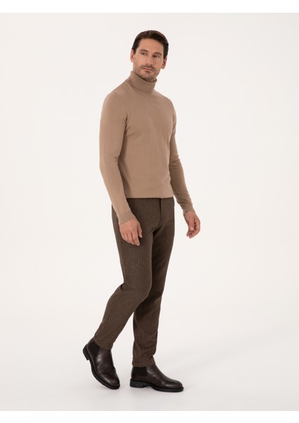 Erkek Kahverengi Jogger Fit Beli Lastikli Yün Karışımlı Balık Sırtı Kanvas Pantolon 50308723-VR029 modelleri