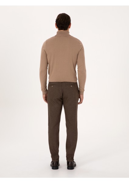 Erkek Kahverengi Jogger Fit Beli Lastikli Yün Karışımlı Balık Sırtı Kanvas Pantolon 50308723-VR029 fırsatları