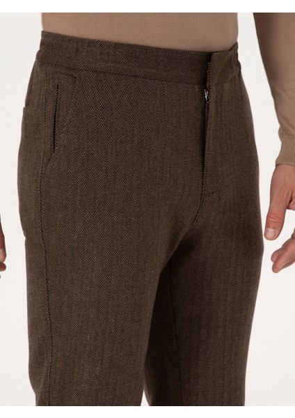 Erkek Kahverengi Jogger Fit Beli Lastikli Yün Karışımlı Balık Sırtı Kanvas Pantolon 50308723-VR029 indirimleri