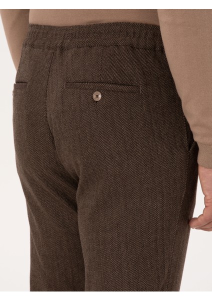 Erkek Kahverengi Jogger Fit Beli Lastikli Yün Karışımlı Balık Sırtı Kanvas Pantolon 50308723-VR029