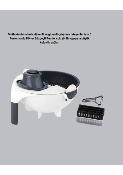 Döner Mekanizmalı 5’i 1 Arada Süzgeçli Rende Sebze Meyve Doğrama Cihazı indirimleri
