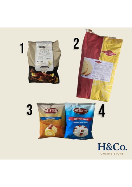 Pastacılık Seti : Beyaz Pul Çikolata - Sade Pandispanya - Toz Şanti - Toz Krema