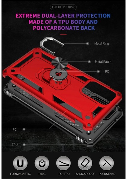 Samsung Galaxy A72 Kılıf Sofya Yüzüklü Silikon Kapak - Kırmızı indirimleri