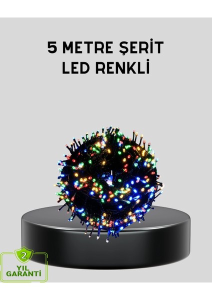 5 Metre 50’li LED Işık – Siyah Kablolu, Çok Fonksiyonlu, Iç ve Dış Mekan Kullanımı