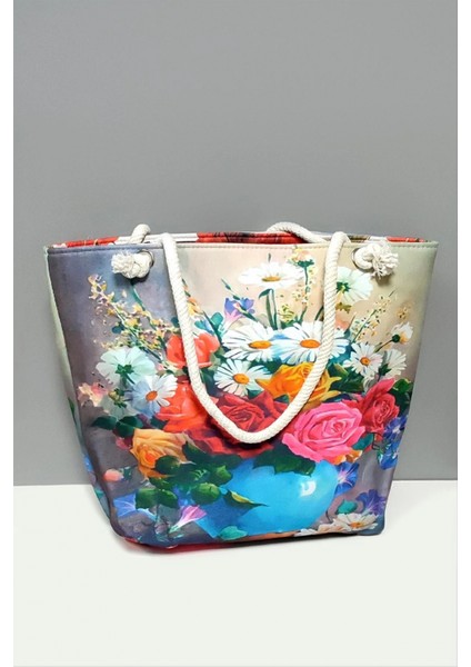 Gül Desenli Plaj Çantası