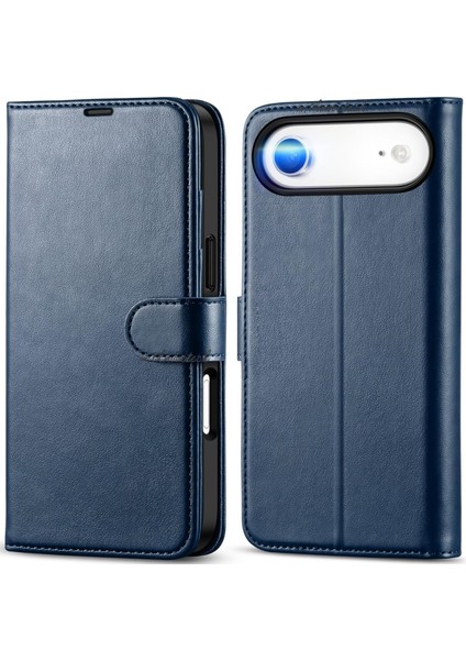 iPhone 17 Air Kılıf 360 Tam Kaplar Deri Dokulu Kapaklı Cüzdan Standlı Kartvizitli Kopçalı