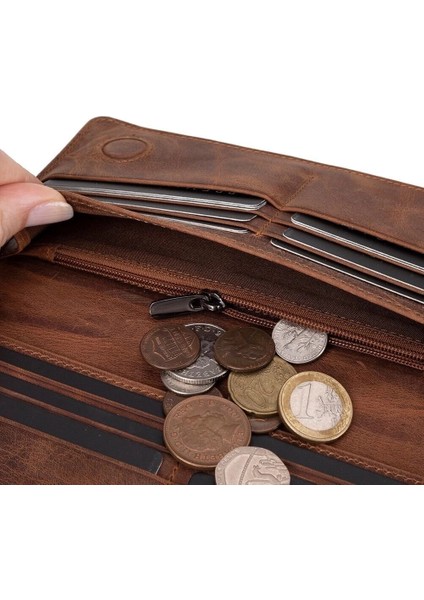 Aura Hakiki Deri, El Yapımı, Telefon Bölmeli, Kadın Cüzdanı, Antik Kahve fırsatları