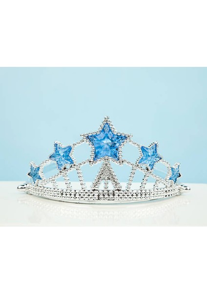 Mavi Yıldız Taşlı Plastik Kraliçe Prenses Elsa Tacı Çocuk Boy (5224)