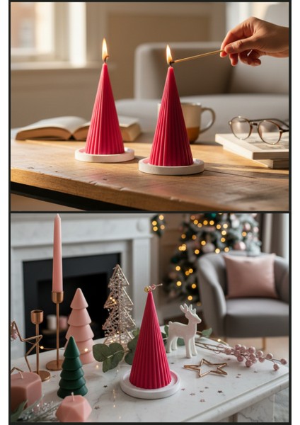 Yılbaşı Temalı Konik Dekoratif Organik Soya Mumu, Beton Altlıklı, Fresh/okyanus Kokulu fırsatları