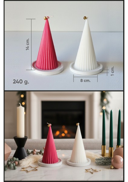 Yılbaşı Temalı Konik Dekoratif Organik Soya Mumu, Beton Altlıklı, Fresh/okyanus Kokulu indirimleri