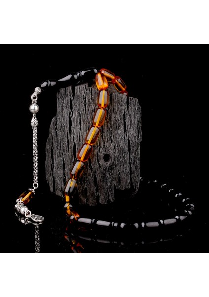 Süzme Renk Kapsül Kesim 925 Ayar Gümüş Püsküllü Ateş Kehribar Tesbih modelleri