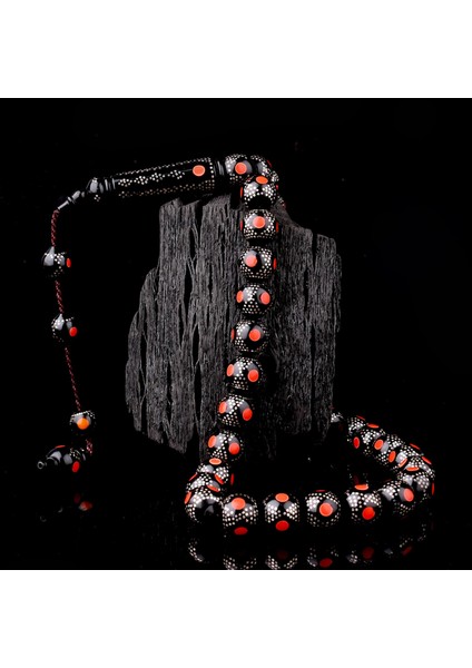 Kırmızı Mineli 925 Ayar Gümüş Işlemeli Kuka Tesbih modelleri