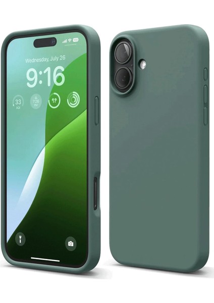 iPhone 16 Plus Kılıf Nano Içi Kadife Silikon - Koyu Yeşil
